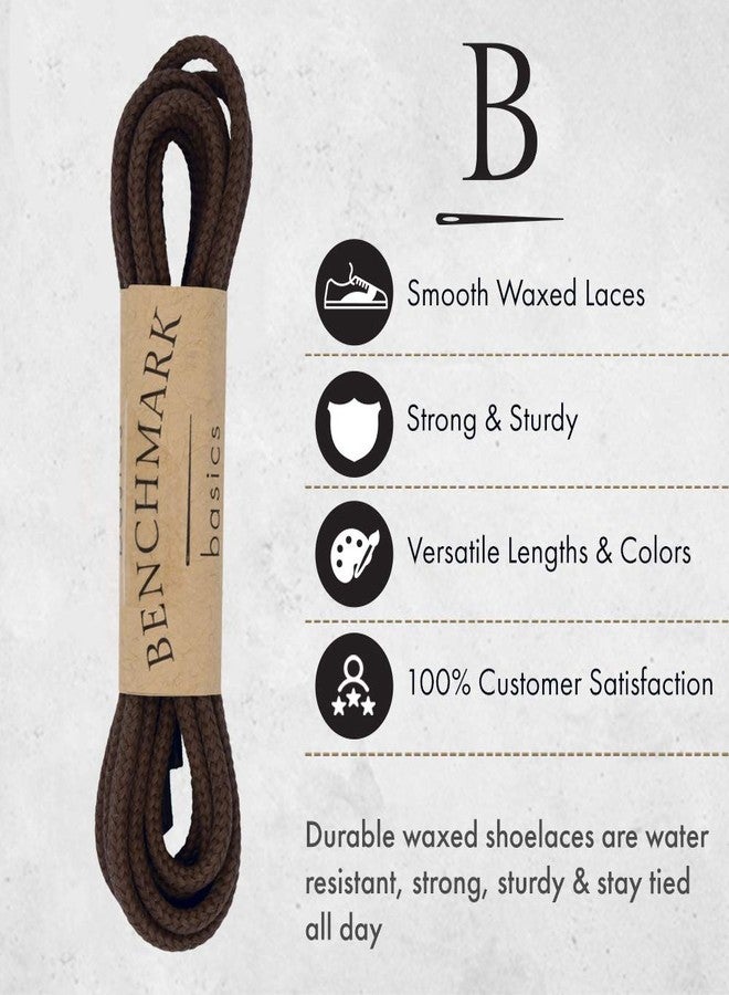 Benchmark Basics 30" Dark Brown Dress Shoe Laces - Round Waxed Shoestrings for Shoes & Boots - 1/10" (2.5mm) Diameter - 1 Pair - Image 2